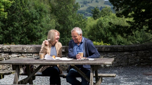 Visitors enjoying refreshments at Joey's Cafe in Wray Castle, Cumbria